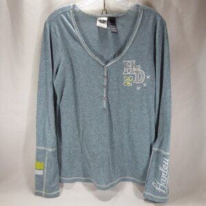 Women Harley Davidson Heather Aqua Long Sleeve Jersey Henley L Heart Dagger Wing